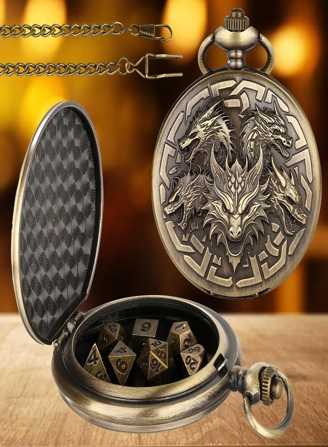 Blisshour D&D Dice Set, Dungeon&Dragon 7PCS Mini Dice Sets with Pocket Watch Case, Role Playing Board Games Accessories (5 Dragons, Bronze) - Image 3